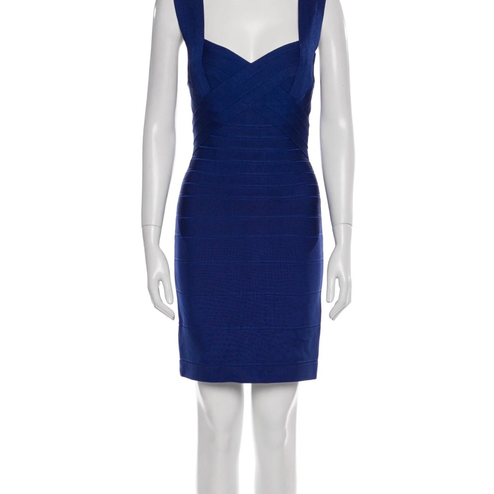 Herve Leger Blue BodyCon Sweetheart Sheath Dress